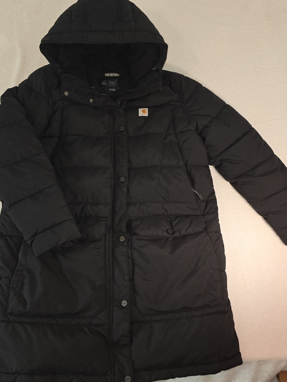 Carhartt Rain Defender Relaxed Fit Coat Women L Black Zip/Snap Close Very Heavy